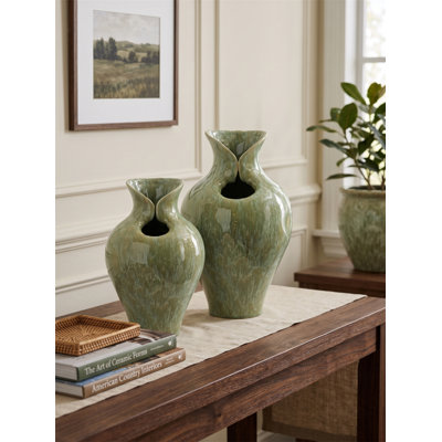 D7.9x11.8" Sage Green Sculptural Ceramic Vase