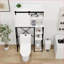 Armoire de rangement au-dessus de la toilette, porte de grange coulissante de ferme avec tablettes réglables Support latéral | Blanc | Panneau de fibres à densité moyenne