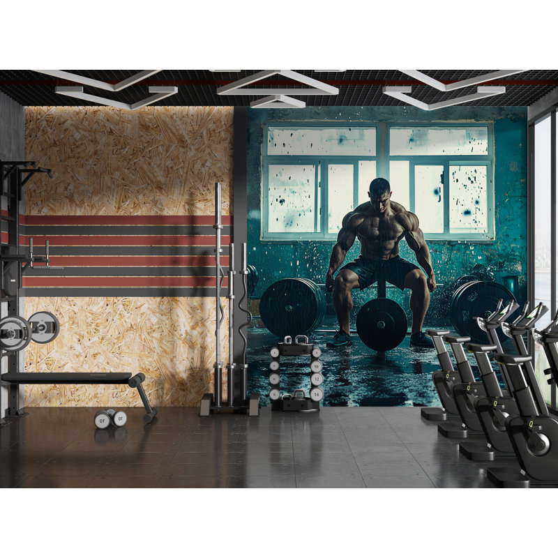 Papier peint Intense Gym Training - Murale de musculation avec scène Powerlifting, L 120 po x l 80 po, Peler et coller
