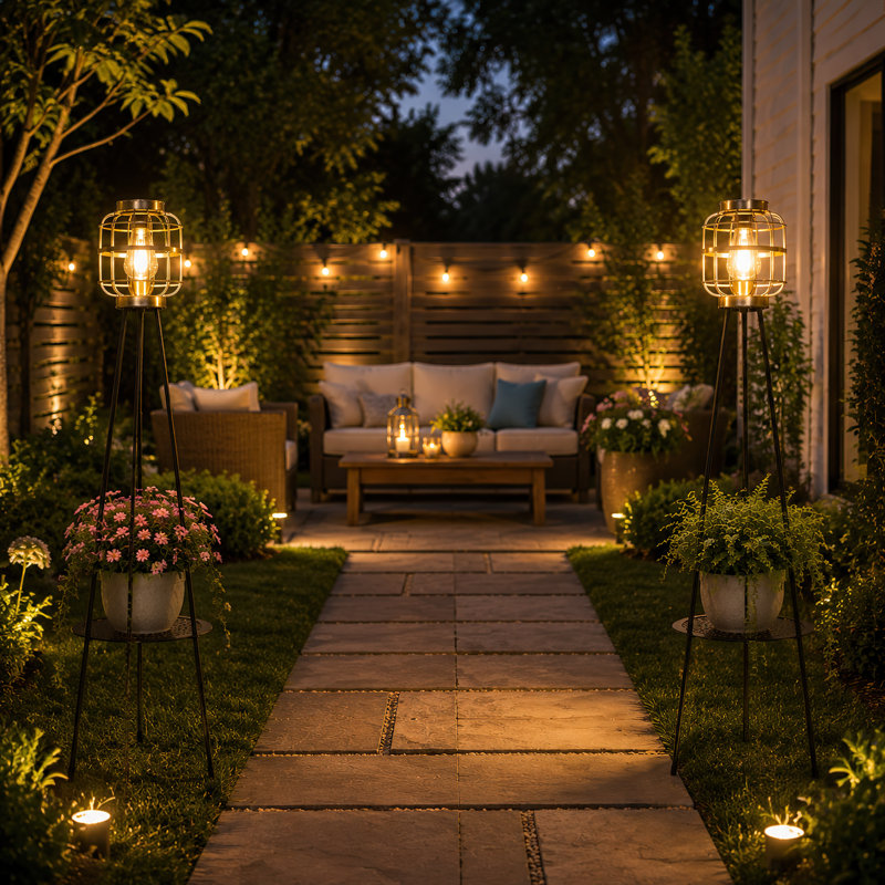 Lampe solaire sur pied avec support pour plante pour le patio et le jardin