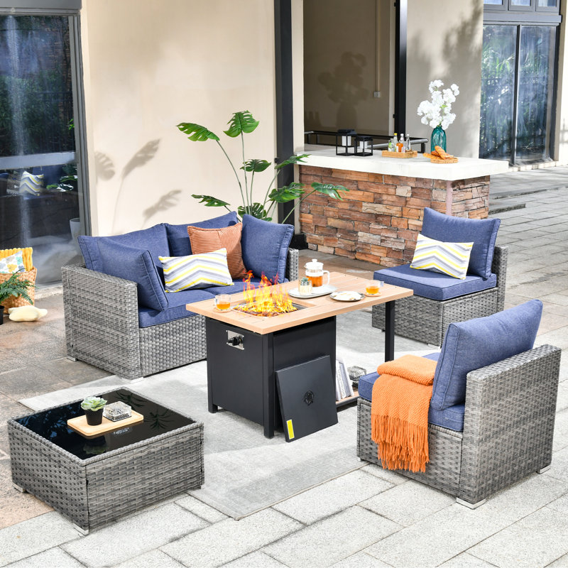 Ensemble de conversation d'extérieur pour 4 personnes avec coussins Aliva, Bleu
