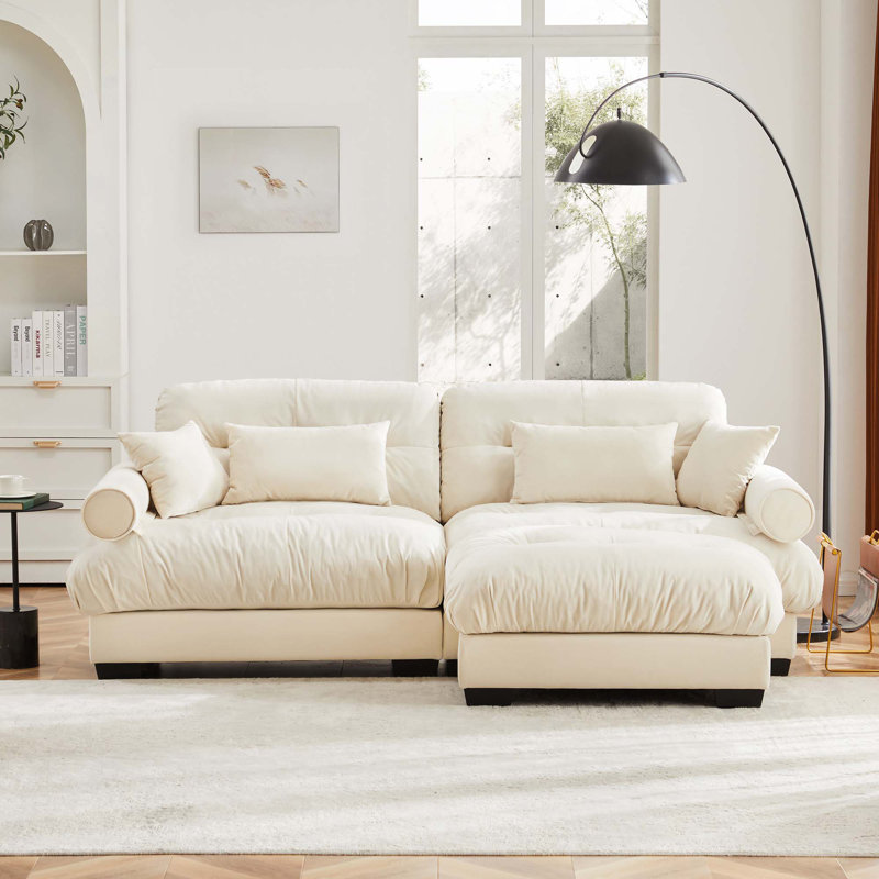 Canapé en L 3 places rembourré en tissu Santana, H 35 po x l 93,7 po x P 61,8 po, Velours bleu