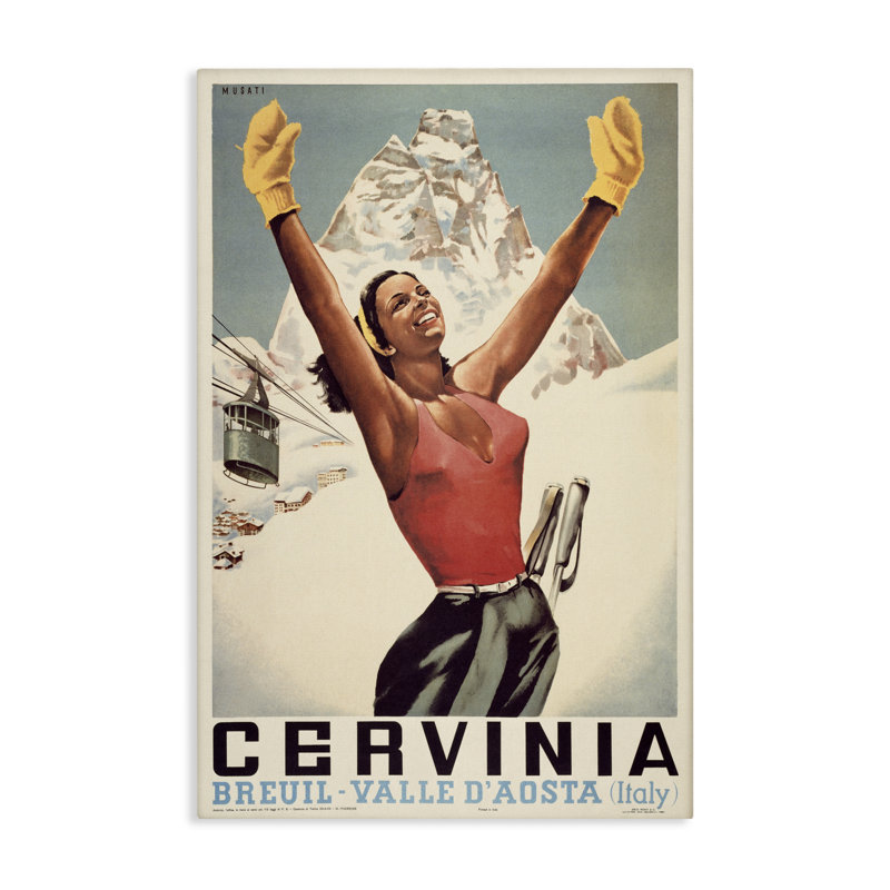 Toile rétro de ski Cervinia, design par Marcus Jules, H 36 po x l 24 po