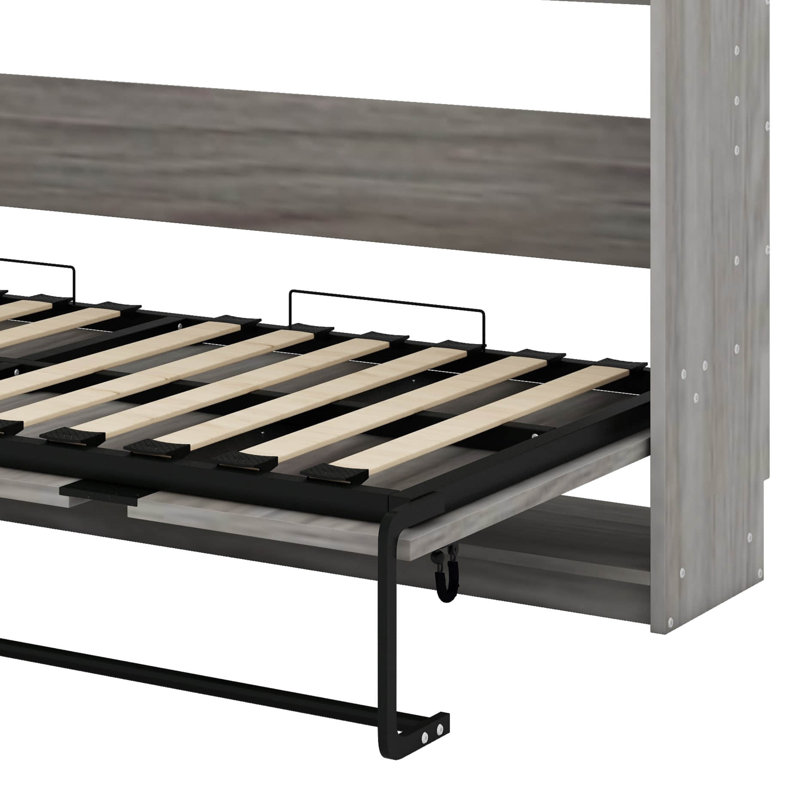 Lit escamotable simple horizontal avec tiroirs intégrés et éclairage DEL