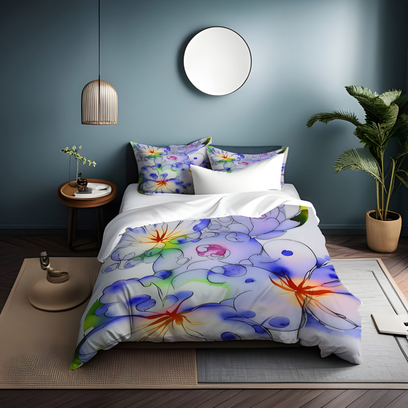 Polyester Floral Duvet Cover, King Duvet Cover + 2 King Shams