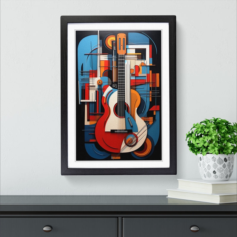 Guitar Constructivism No.2 - Single Picture Frame Print on Wood, Black Framed, 64cm H x 46cm W