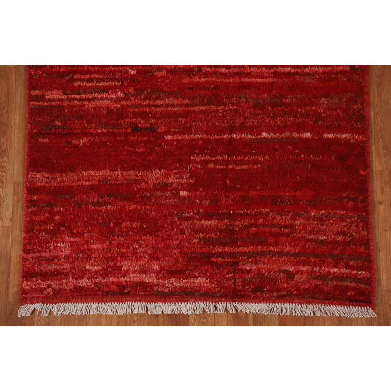 Tapis rouge marocain rouge noué à la main 4 x 6