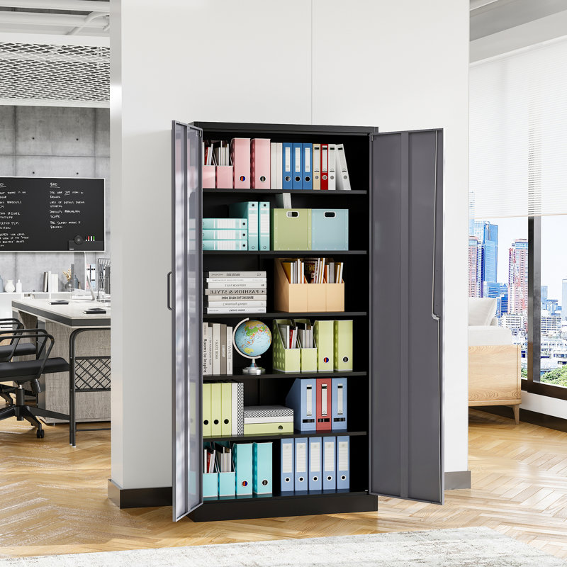 Delvale 6 - Shelf Steel Storage Cabinet ( 70.87'' H x 31.5'' W x 15.7'' D), Gray/Black