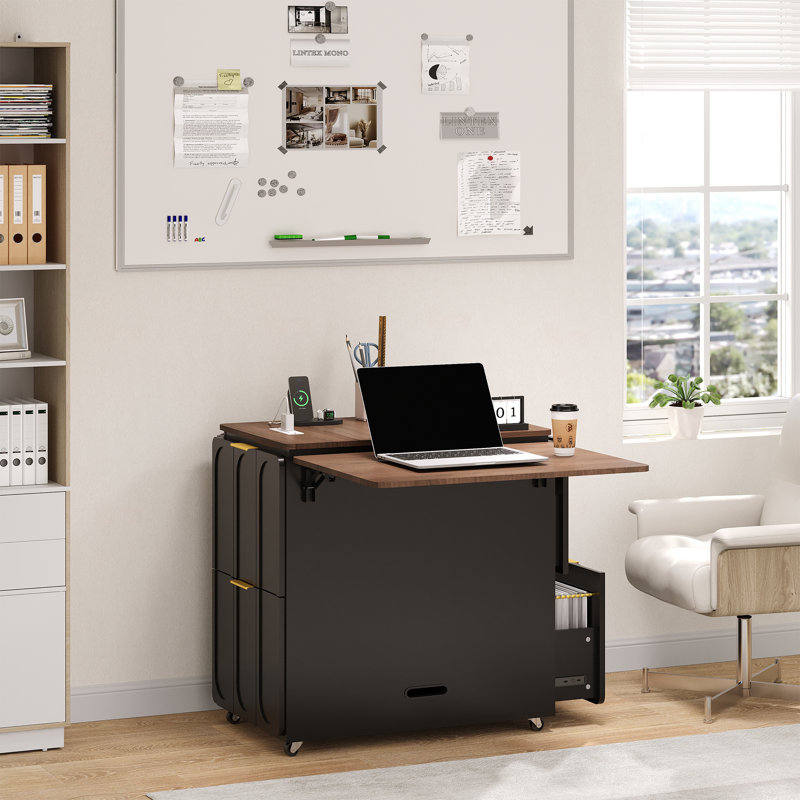 3-In-1 Convertible Filing Cabinet – Flip-Top With Double Drop-Leaf, 4 Drawers & Built-In Outlet, Multi-Functional Storage Workspace For Home Office