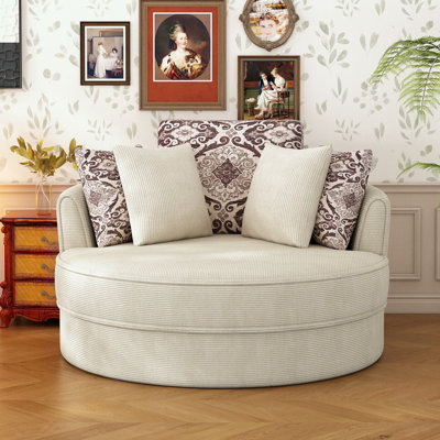 Fauteuil demi-tonneau gris pivotant avec 5 coussins amovibles, fauteuil rond à 360 degrés pour le salon, la chambre à coucher et l'hôtel