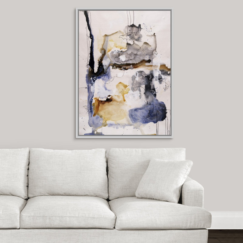 « innerworks iii », peinture sur toile, H 17,7 po x l 13,7 po x P 1,75 po, Cadre flottant blanc