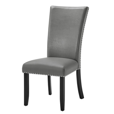Lira Dining Chairs Set Of 2, Nailhead Trim Gray Fabric, Solid Wood
