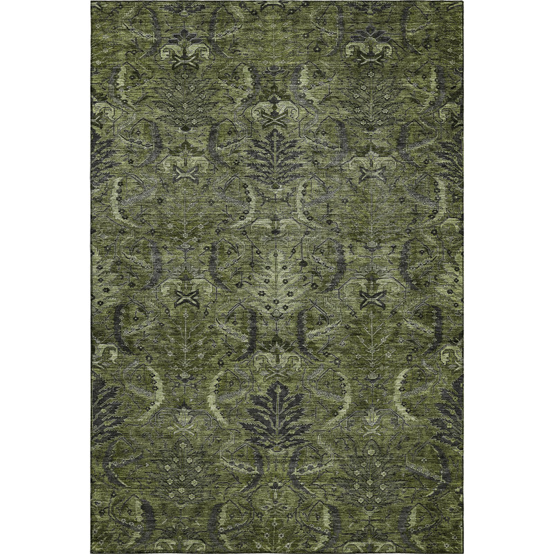 Premium Machine Washable Dahl AMF1082 Damask Rug, Rectangle 3' x 5'