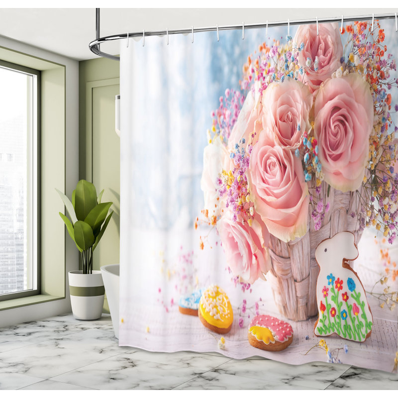 The Holiday Aisle® Easter Bunny Shower Curtain Spring Time Holidays, 70"H x 69"W