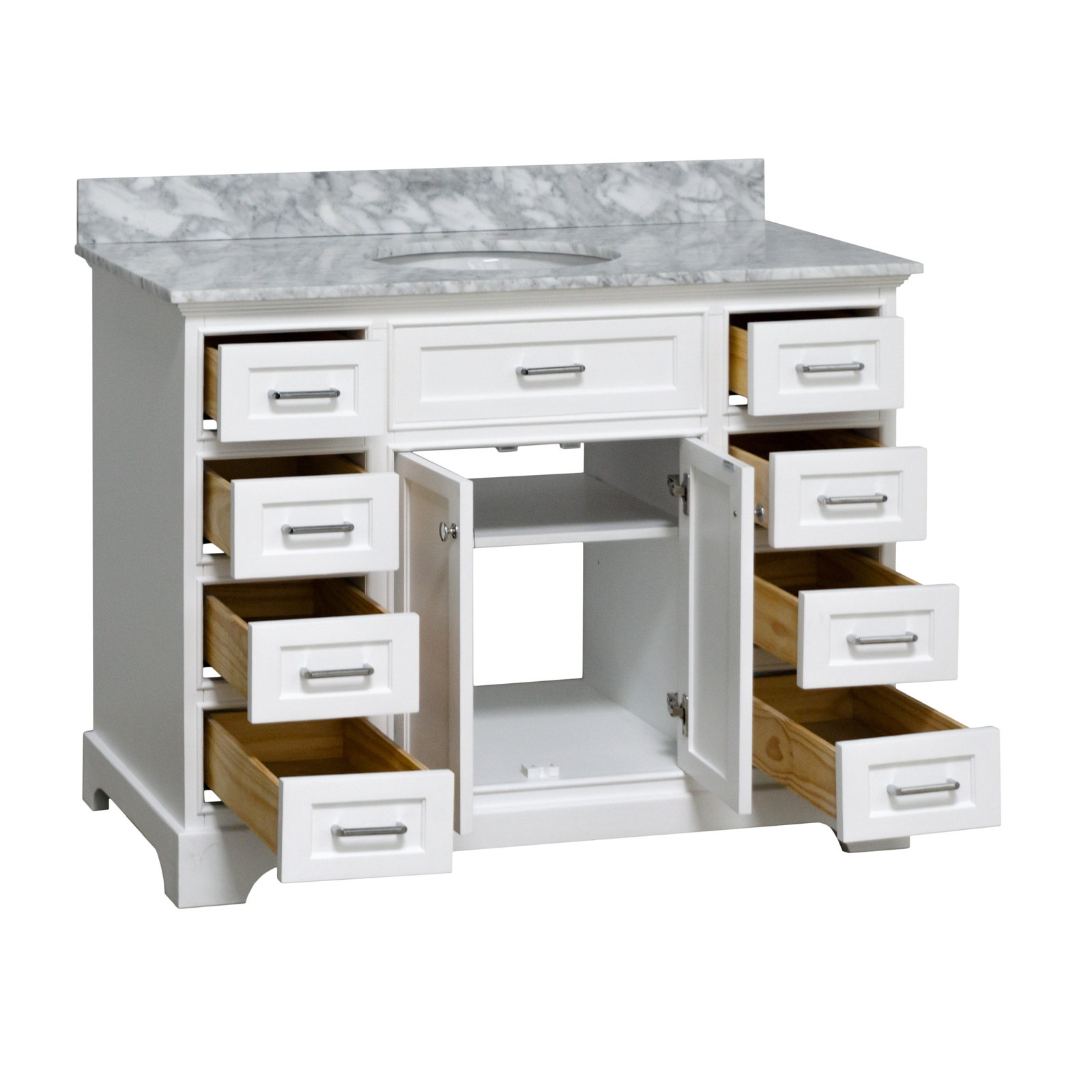 Ronnie 48'' Single Bathroom Vanity, White, Carrara Marble