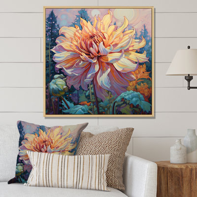 " Blossoming Pink Chrysanthemum In Lake Retro "