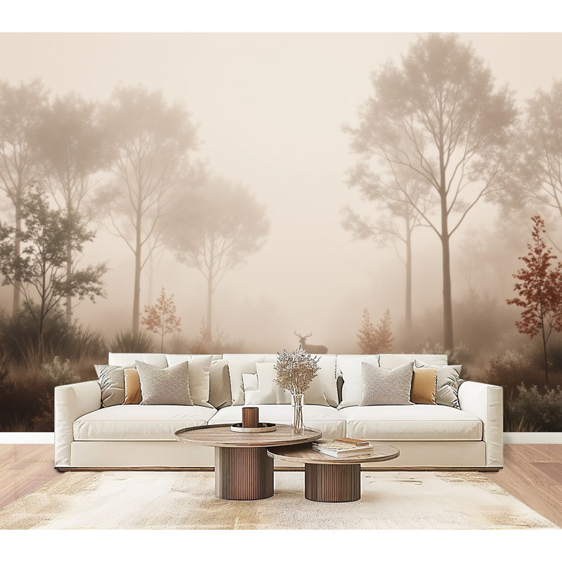 Papiers peints modernes adhésifs Misty Forest Landscape Trees, 96" L x 69" W