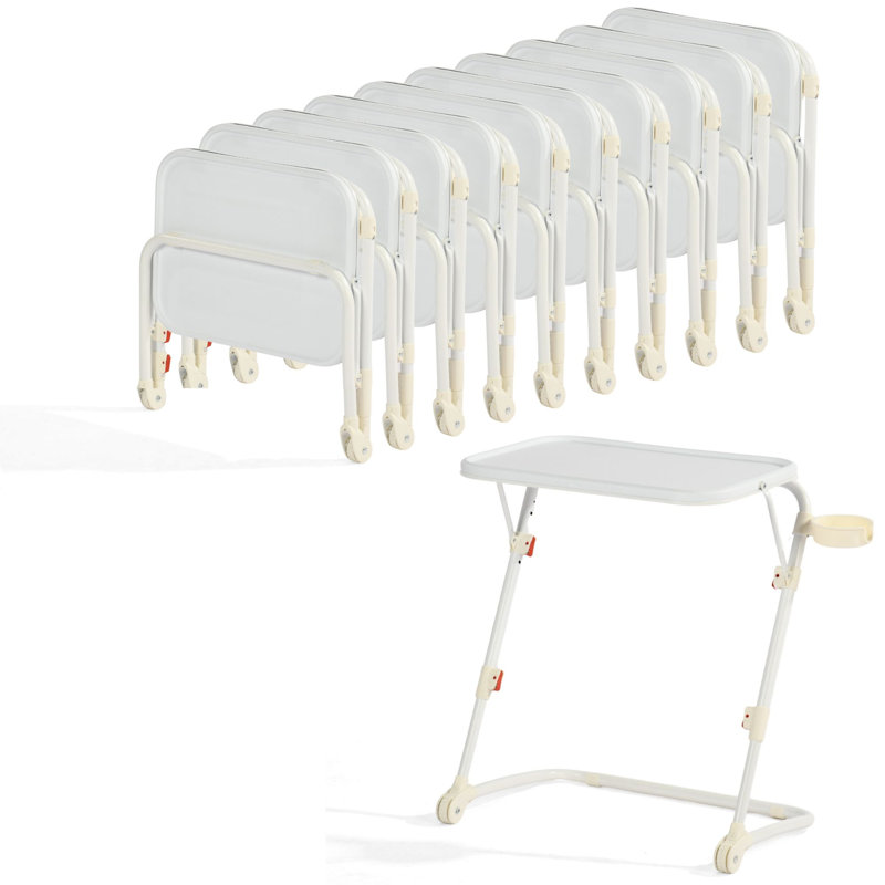 Table-plateau pliante avec porte-gobelet, 4 hauteurs réglables et 3 réglages d'angle, surface en PP de luxe noir de 18,9 po x 13,78 po, structure en acier lisse, pliable et portable, idéale pour regarder la télévision, manger, chevet, canapé et divertissement à domicile