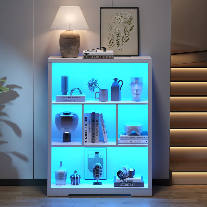 31.5" W Cube Bookcase With Tri-Color Sensor Light, Open Display Shelf, White