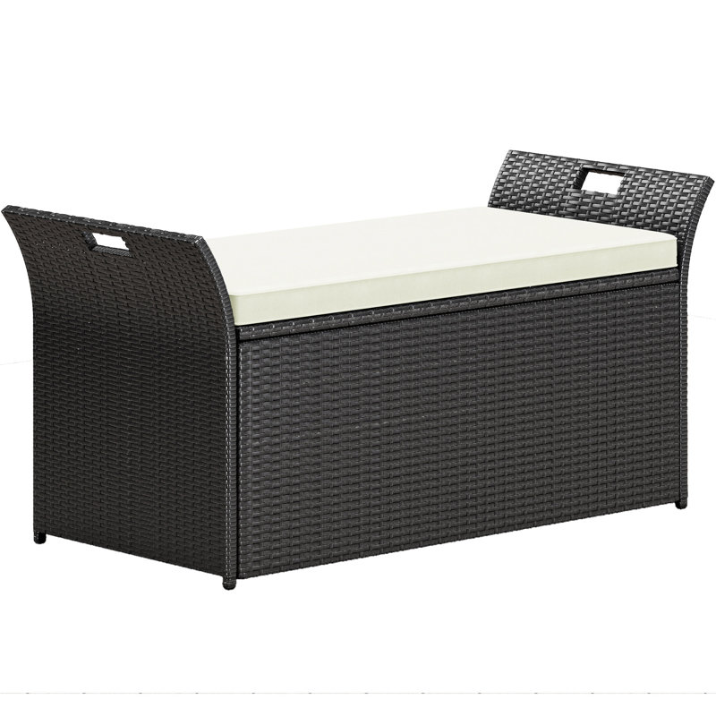 Banc de rangement extérieur en osier de 90 gallons Guistino, Blanc