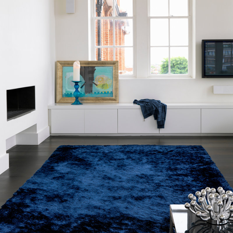 Boswell Silky Shaggy Navy Area Rug, Rectangle 200 x 300cm