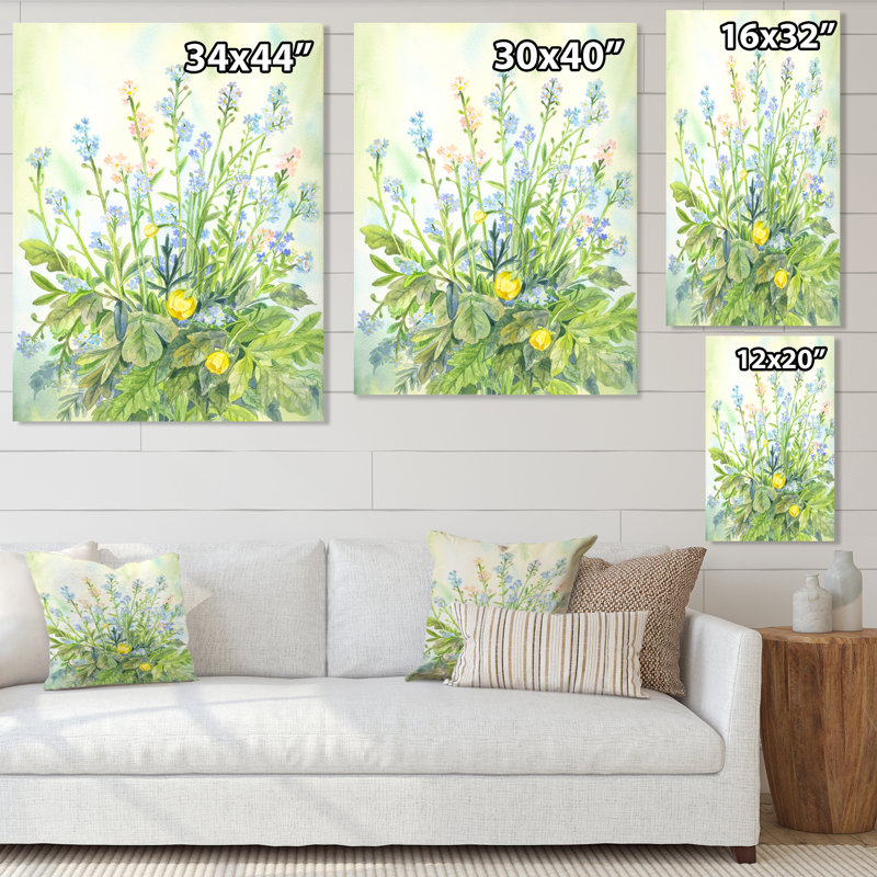 Fleur bleue bleue dans le jardin - Décoration murale traditionnelle sur toile, H 44 po x l 34 po x P 1,5 po, Toile tendue
