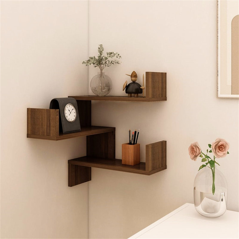 Lajeanne 3 Piece Corner Shelf, Brown