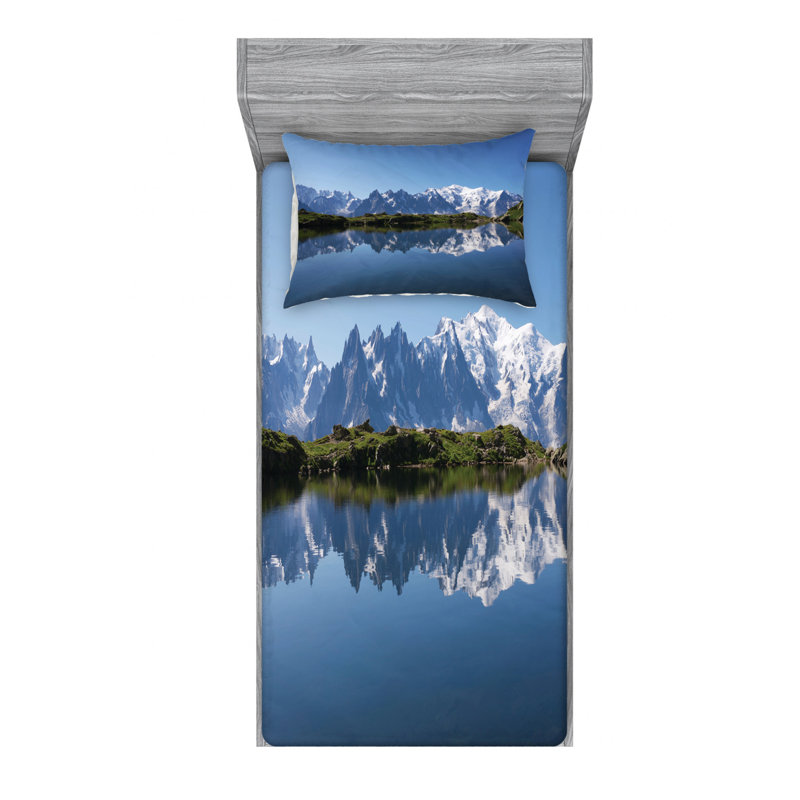 Lake Microfiber Patterned Fitted Sheet, Twin Fitted Sheet with 1 Pillowcase