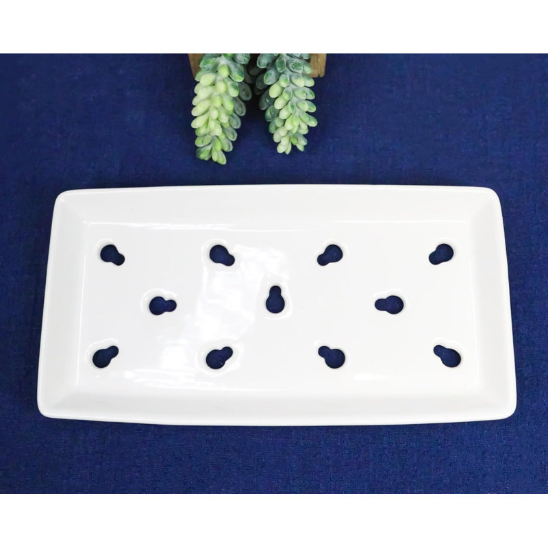 Pack Of 12 Ceramic White Neta Zara Sushi Case Plates With Drip Holes 8" By 4", 1" H x 8.25" W x 4.25" D
