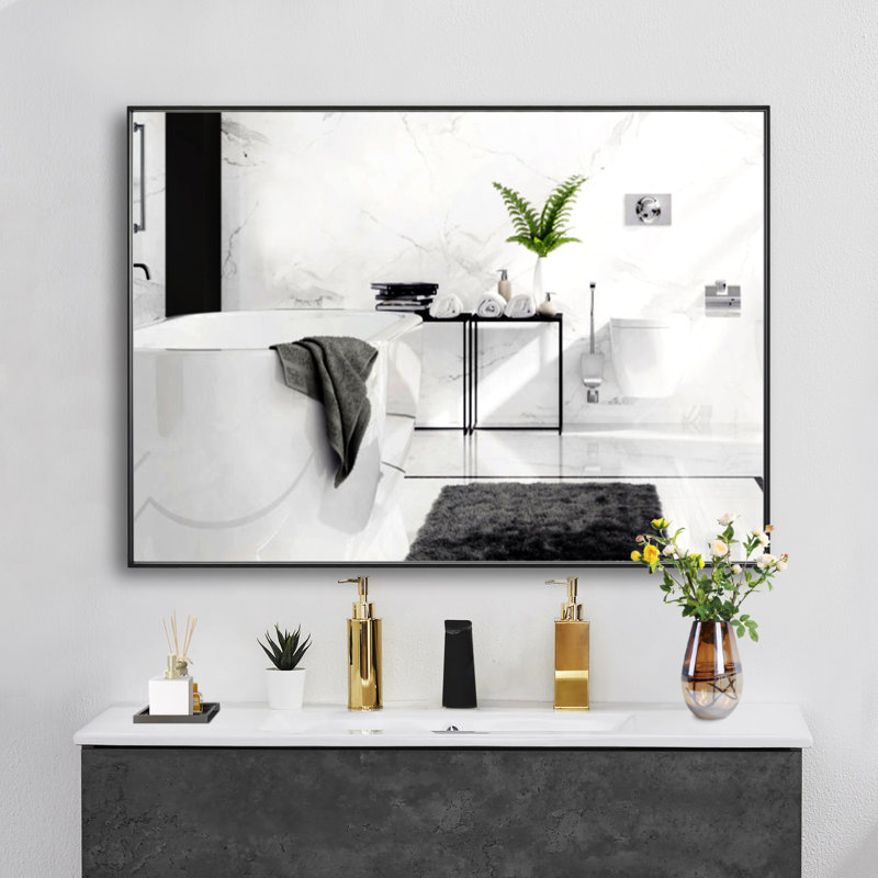Miroir de salle de bain moderne et contemporain , Noir, noir, noir, noir, 36 po x 27 po