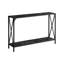 Console en métal noir avec tablettes d'aspect marbre et base stable pour cadre de chambre à coucher en forme de X