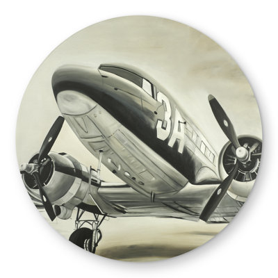 Vintage Airplane Beige Aviation Round Outdoor Area Rug | Home Decor
