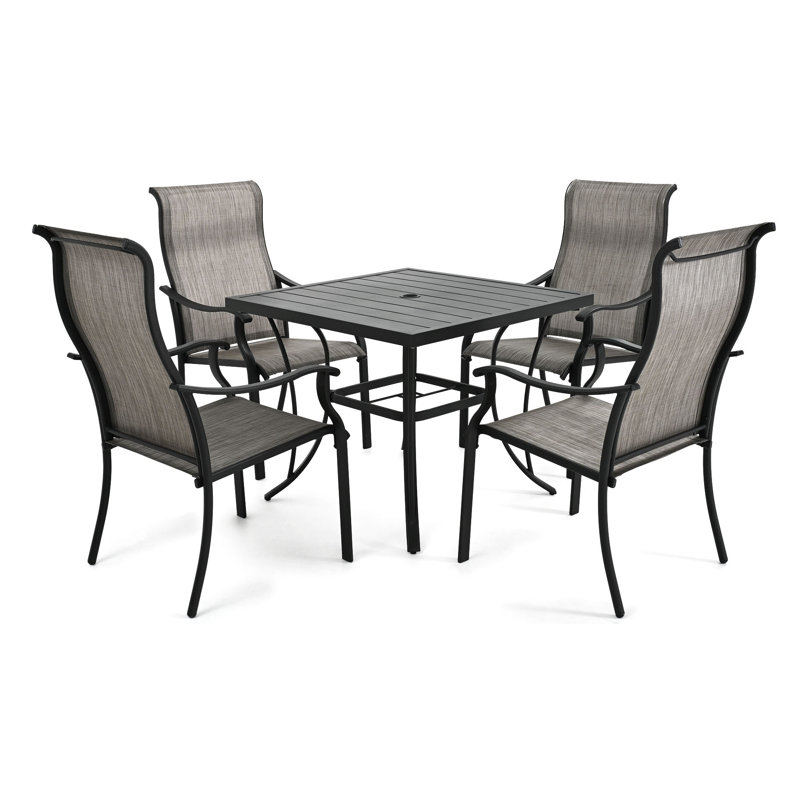 4 - Person Metal Patio Dining Set with Rectangular Table, Gray