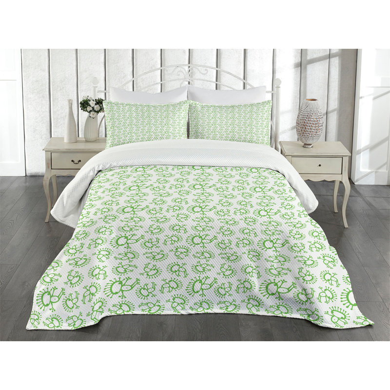 Ambensonne Alien Bedspread Doodle Green Green, King Coverlet/Bedspread + 2 Pillow Shams