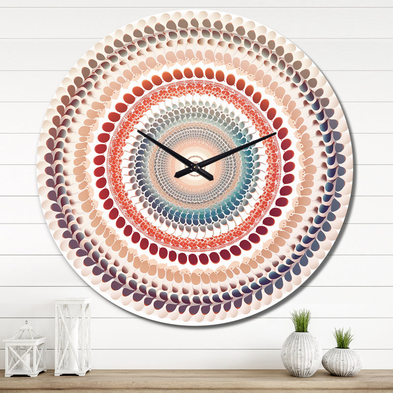 Horloge murale élémentaire Mandala Serenity en bleu et rouge I, Très grand