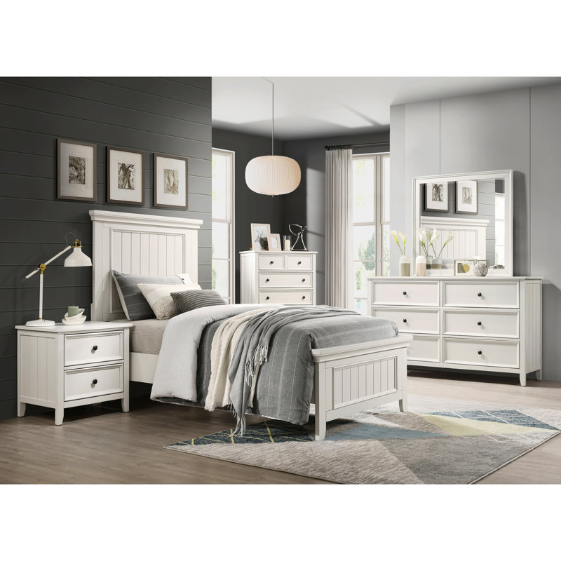 Lit simple blanc de style lit double - meubles en bois avec tête de lit et sommier à rails requis en finition classique