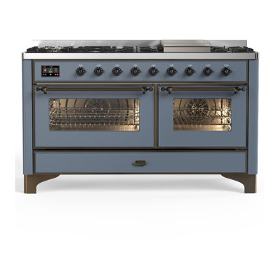 Majestic III Series 60 Inch Dual Fuel Range with 7 Sealed Burners, Griddle, in Blue Grey (Natural Gas, Burnished Trim)