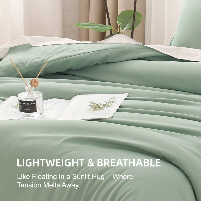 3-Piece Solid Comforter Set, Fluffy Lightweight Down Alternative Bedding Comforter Set- 260 GSM, Queen, Sage Green