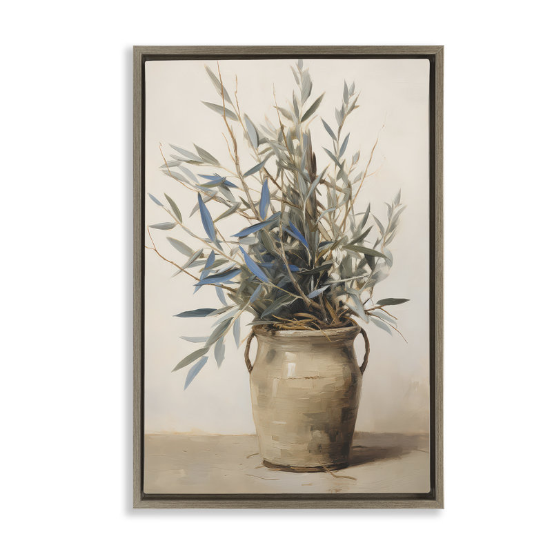Toile flottante encadrée Country Pottery Plant par Petals Prints Design, Cadre flottant orme Montalcino, H 25 po x l 17 po