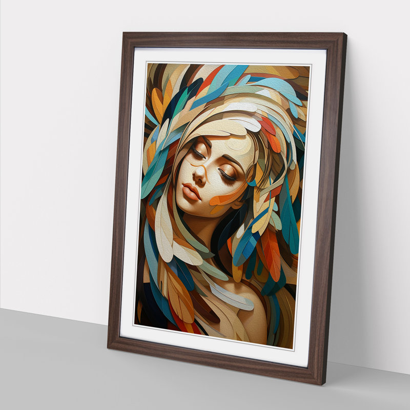 Feather Cubism 1 Piece Single Picture Frame Wall Art, 34cm H x 25cm W x 2cm D, Walnut