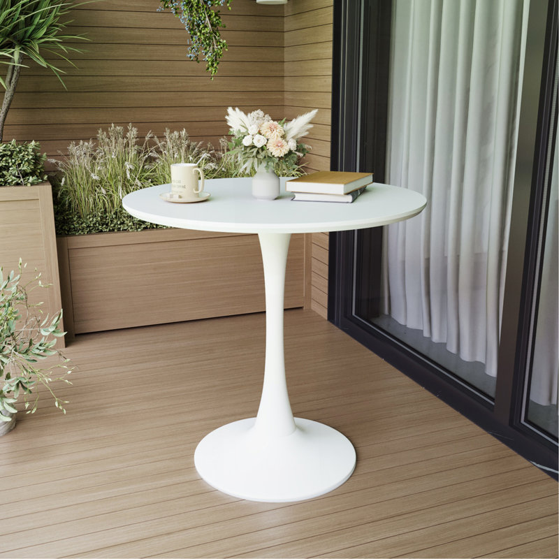 Table de salle à manger 31,5 "ronde blanche, table de salle à manger tulipe 2 à 4 personnes avec plateau en panneau de fibres à densité moyenne et base piédestal, table de bout Mid-Century