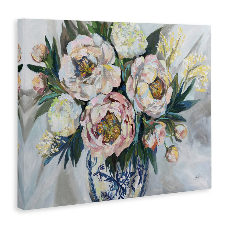 «Bridal Bouquet in Ornate Vase», art mural par Jeanette Vertentes, H 36 po x l 48 po