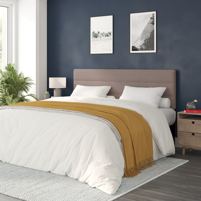 Channel Stitched Upholstered Headboard, Adjustable Height from 44.5" to 57.25", King, Taupe