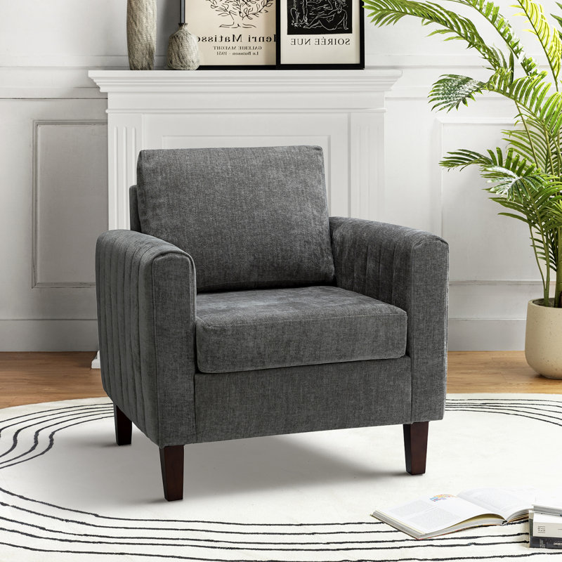 Fauteuil club Ardarius avec pieds en bois, Polyester gris