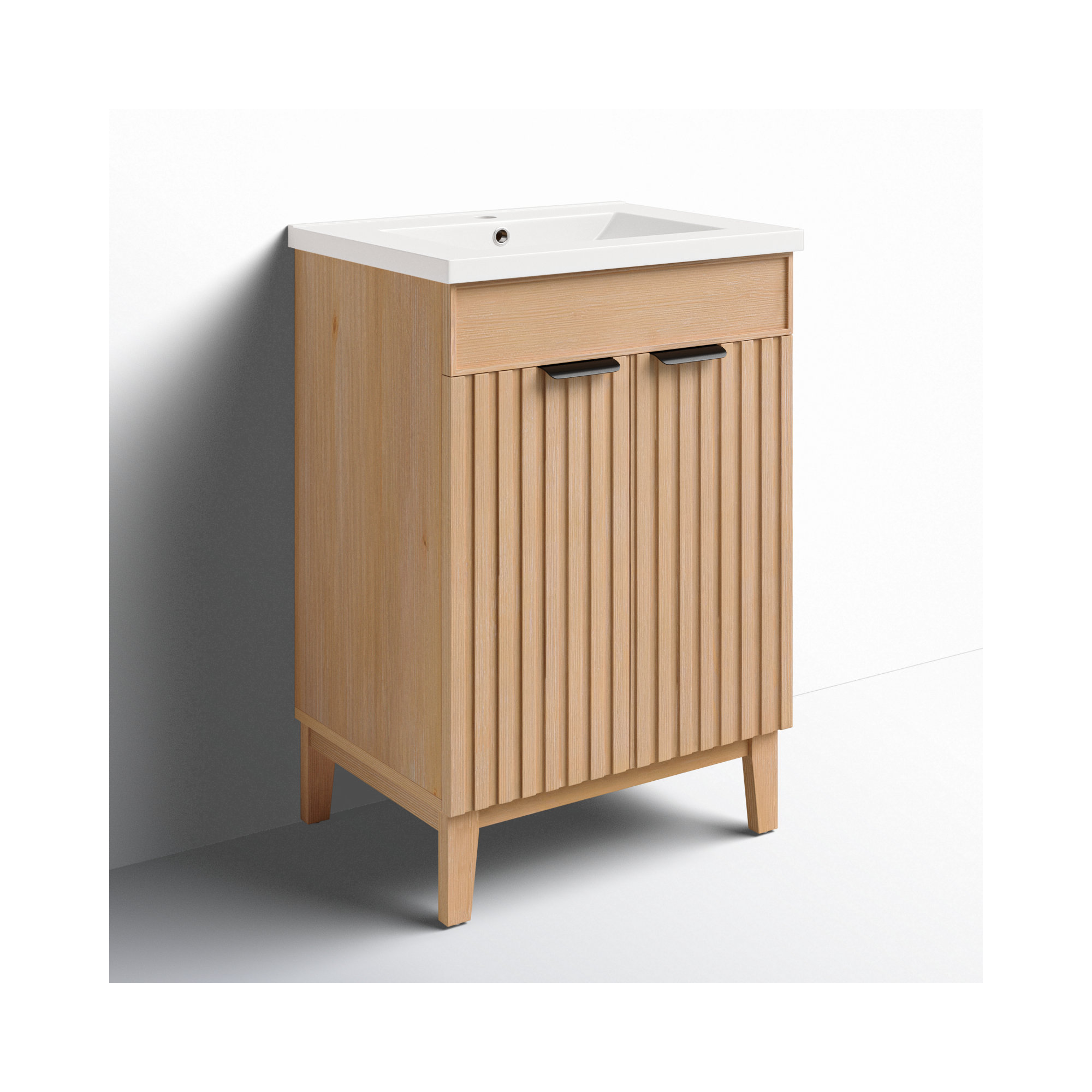 Dansfield 24'' Single Bathroom Vanity, Matte Black, Fir Wood Brown