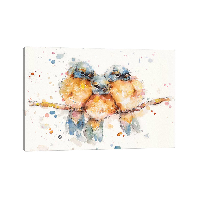 Petits oiseaux bleus par Sillier Than Sally - reproduction d'art, Toile tendue, H 12 po x l 18 po x 1,5 po