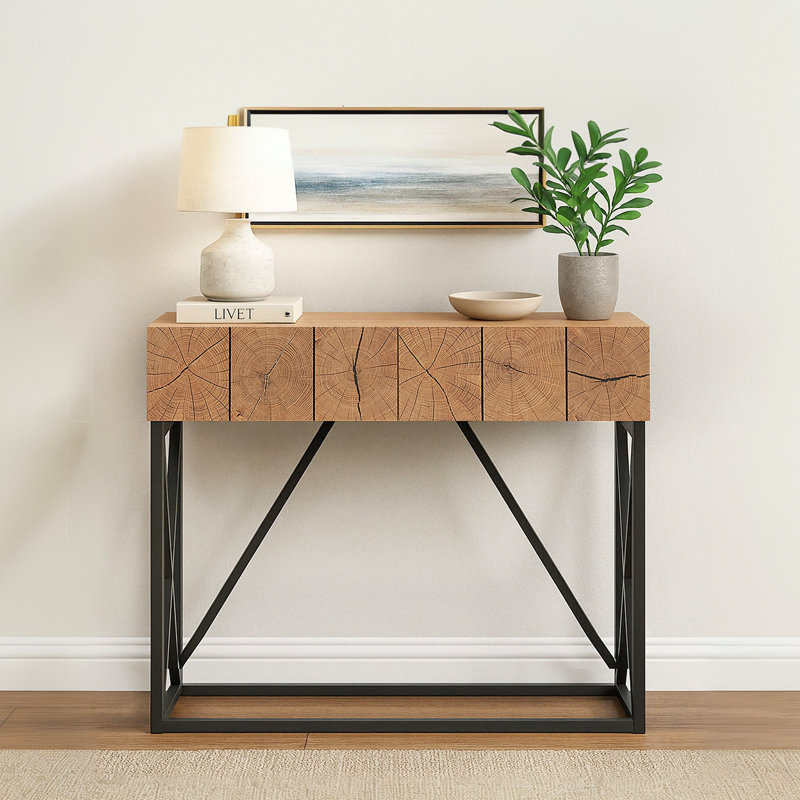 43" W Rustic Console Table with 2 Hidden Drawers