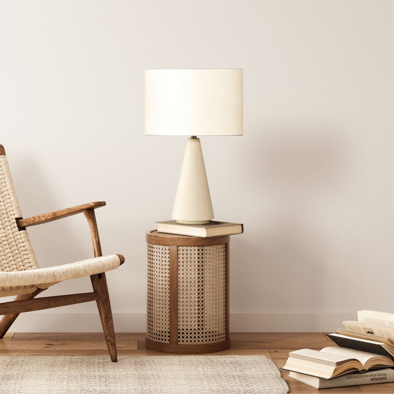 Nathaniel 20" White Cement LED Table Lamp with Cotton Drum Shade