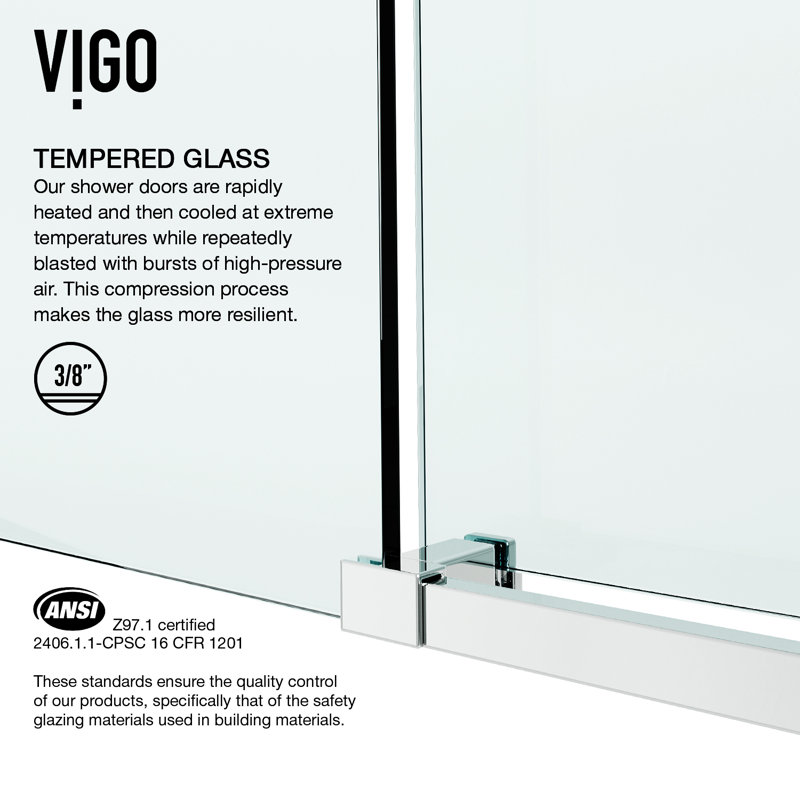 Elan E-Class 56-60" W x 76" H Sliding Frameless Shower Door with 3/8" Clear Glass, Chrome