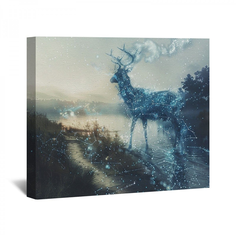 Constellation, cerf encadré sur toile, H 11 po x l 14 po x P 3 po